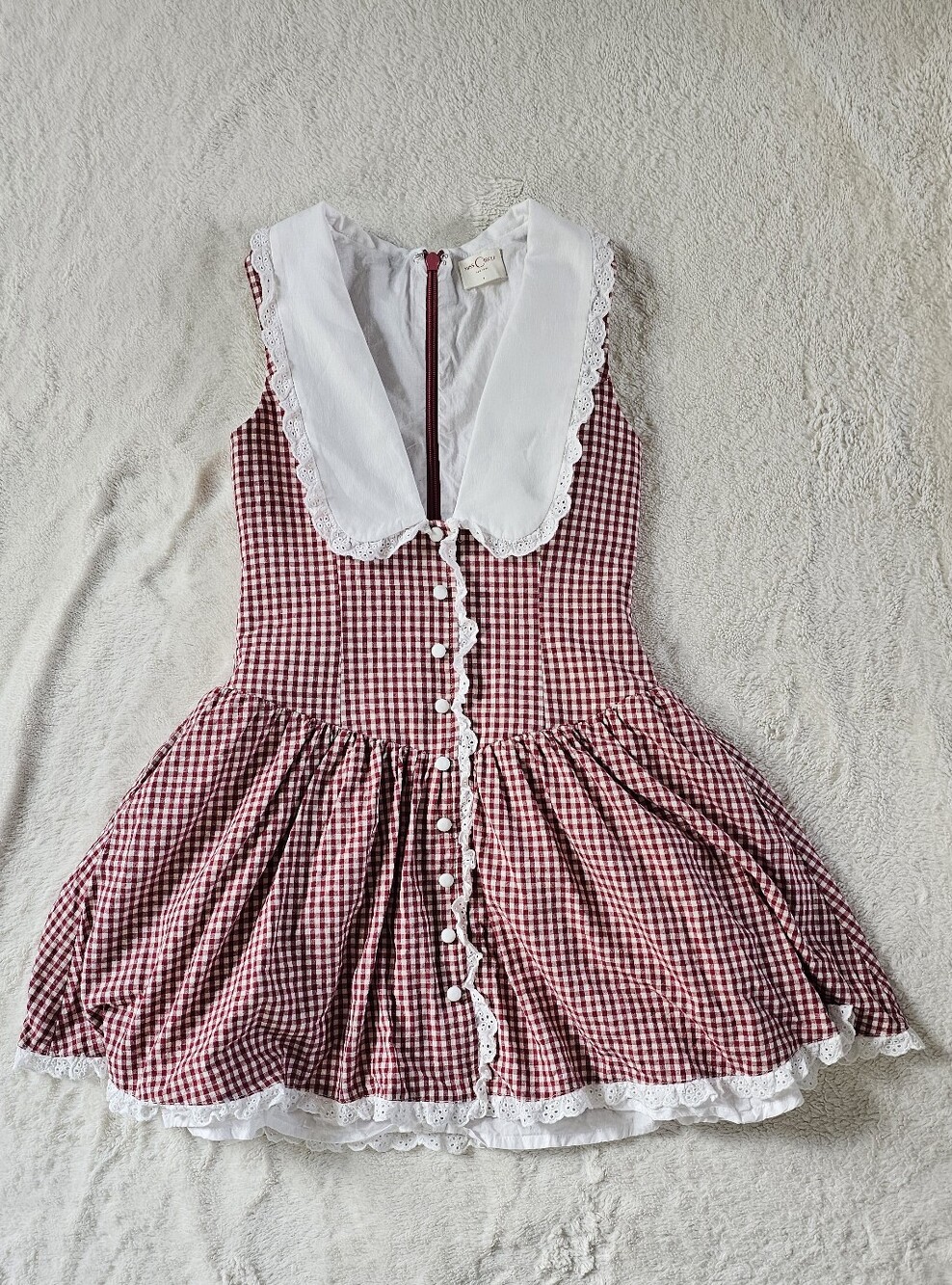 Miss Circle Nala Gingham Eyelet Lace Trim Peterpan Collar Mini Dress Sz S